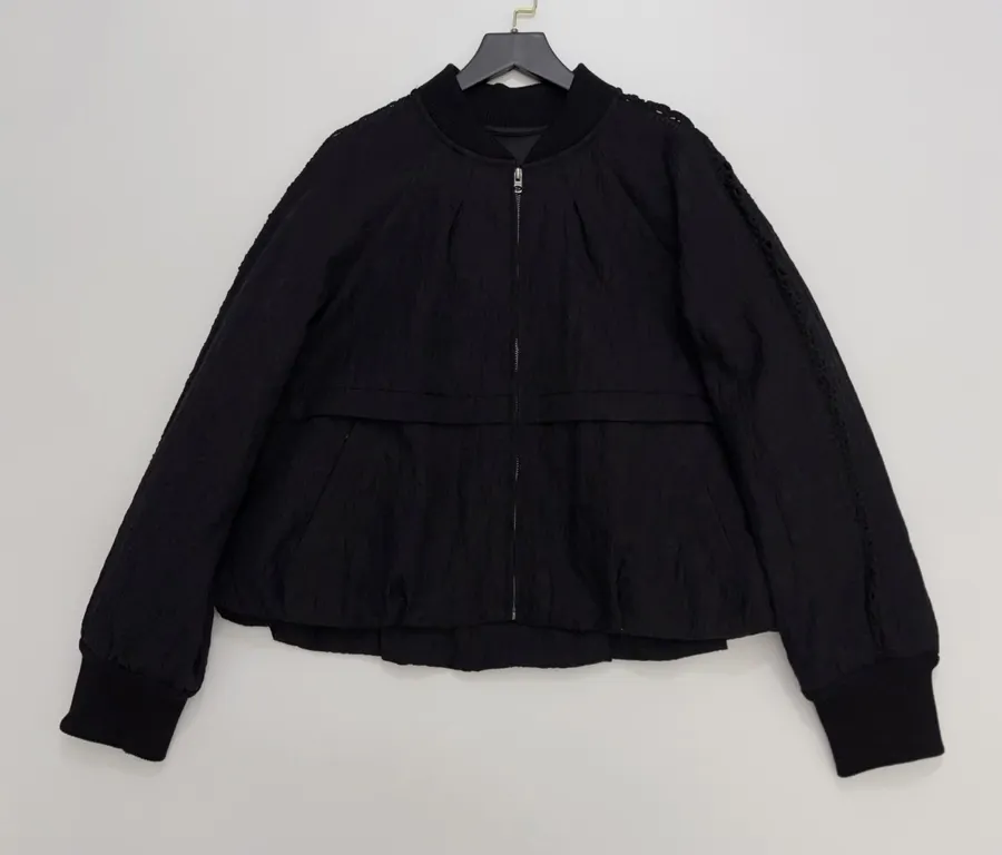 Lace-Panel Stand-Collar Zip Jacket in Black, product view 01