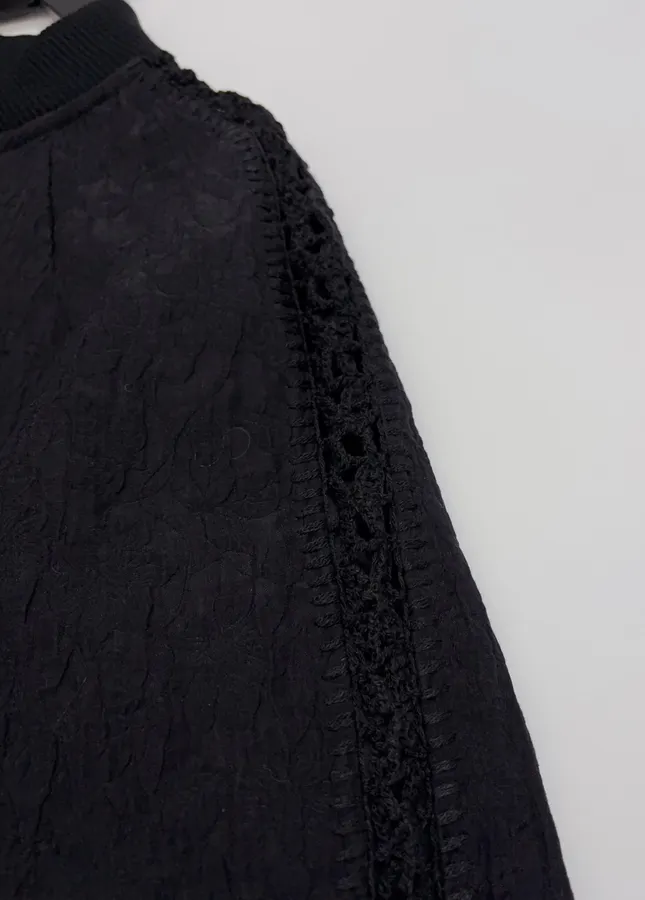Lace-Panel Stand-Collar Zip Jacket in Black, product view 03
