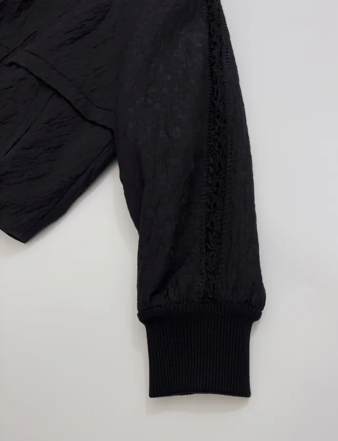 Lace-Panel Stand-Collar Zip Jacket in Black, product view 04