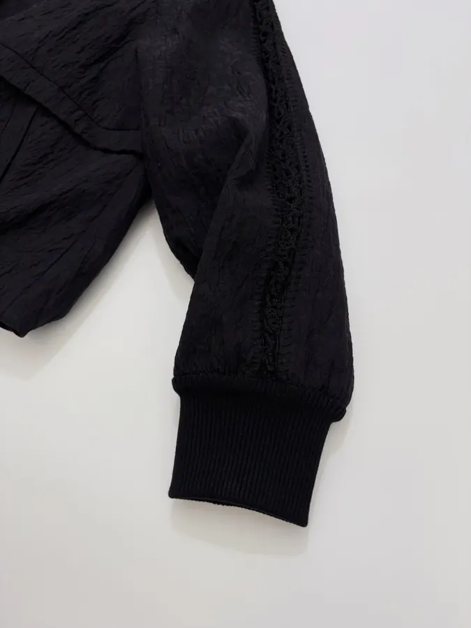 Lace-Panel Stand-Collar Zip Jacket in Black, product view 06
