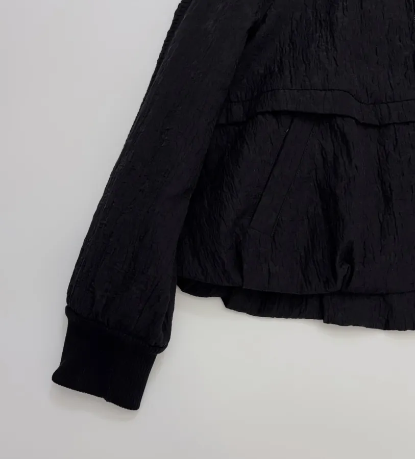 Lace-Panel Stand-Collar Zip Jacket in Black, product view 08
