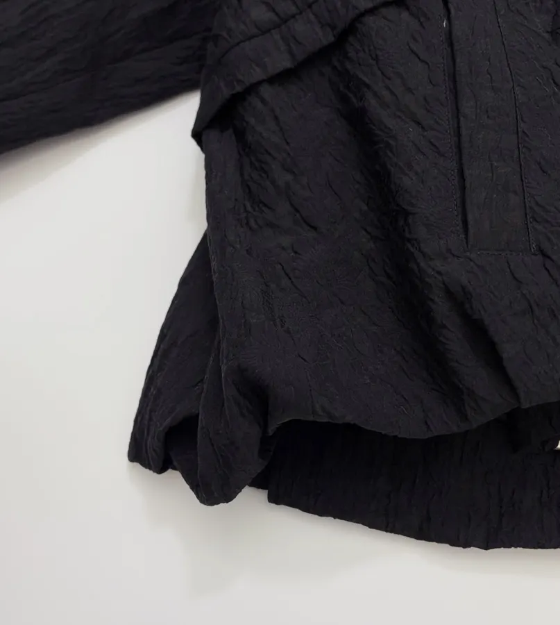 Lace-Panel Stand-Collar Zip Jacket in Black, product view 09