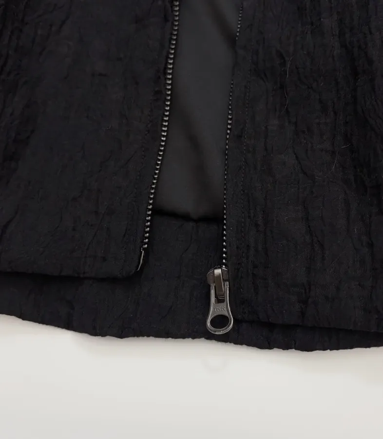 Lace-Panel Stand-Collar Zip Jacket in Black, product view 12