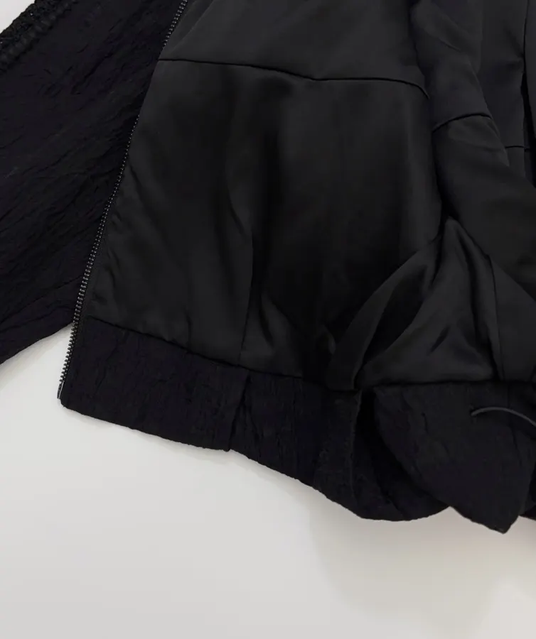 Lace-Panel Stand-Collar Zip Jacket in Black, product view 13