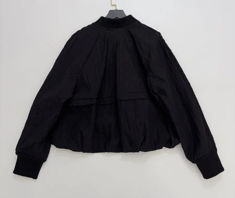 Lace-Panel Stand-Collar Zip Jacket in Black, product view 15