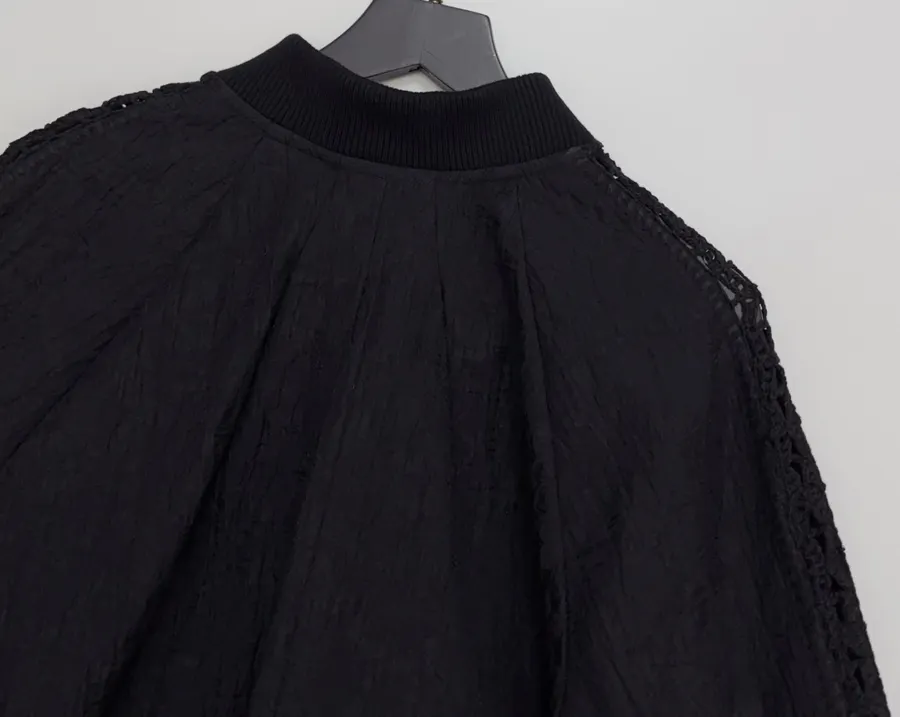 Lace-Panel Stand-Collar Zip Jacket in Black, product view 16