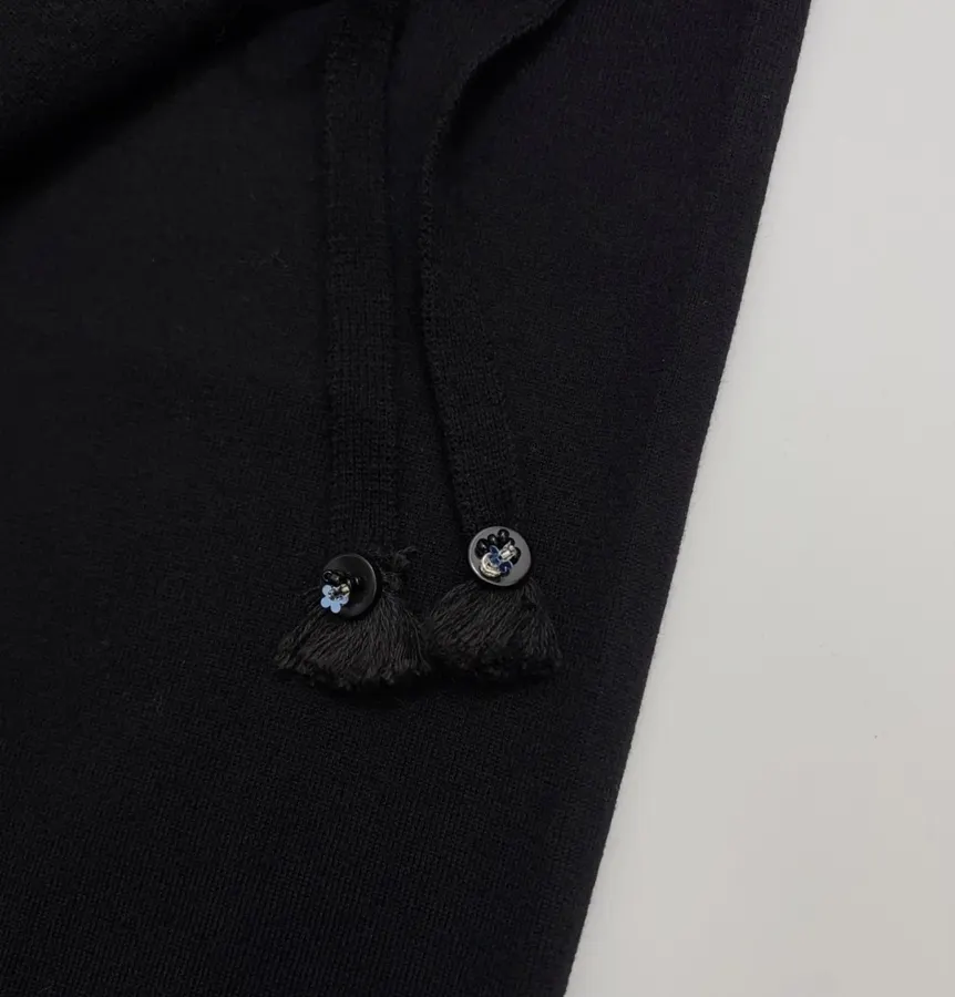 Niche Merino Wool Cashmere Yarn Drawstring Elastic Waist Jogger Knitted Casual Pants in Black, product view 05