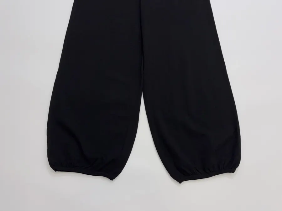 Niche Merino Wool Cashmere Yarn Drawstring Elastic Waist Jogger Knitted Casual Pants in Black, product view 09