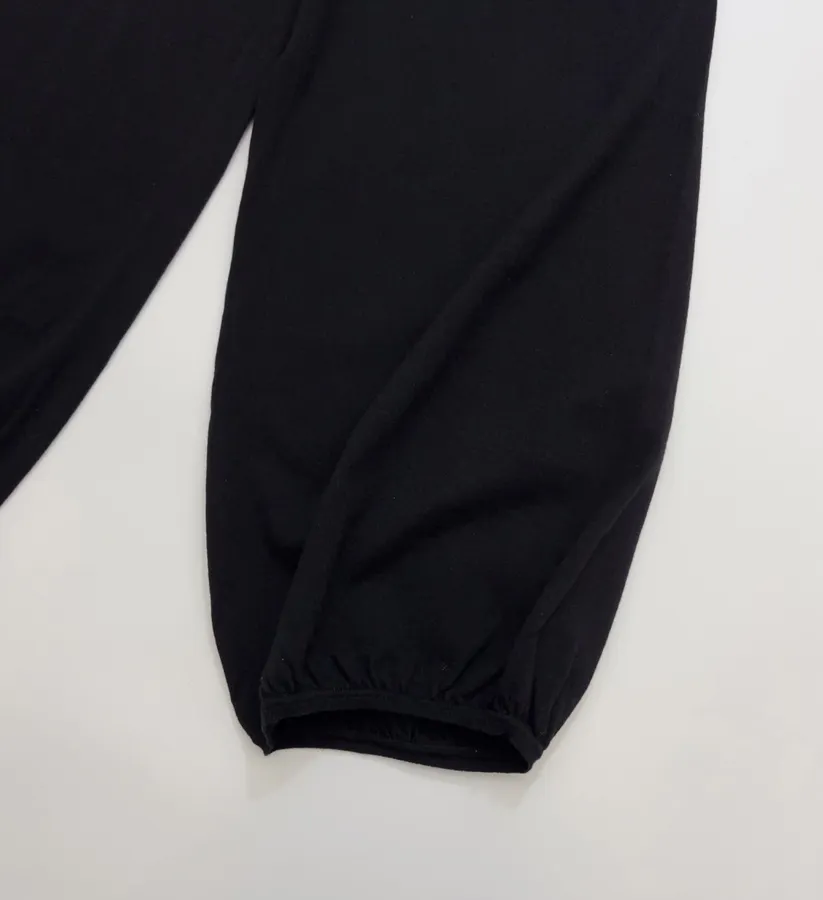 Niche Merino Wool Cashmere Yarn Drawstring Elastic Waist Jogger Knitted Casual Pants in Black, product view 10