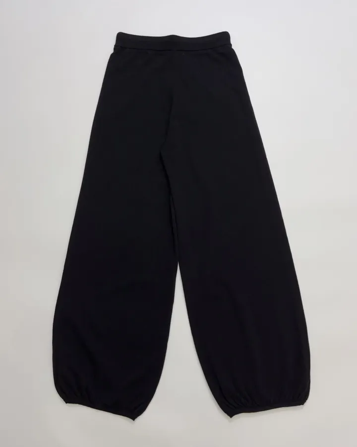 Niche Merino Wool Cashmere Yarn Drawstring Elastic Waist Jogger Knitted Casual Pants in Black, product view 13