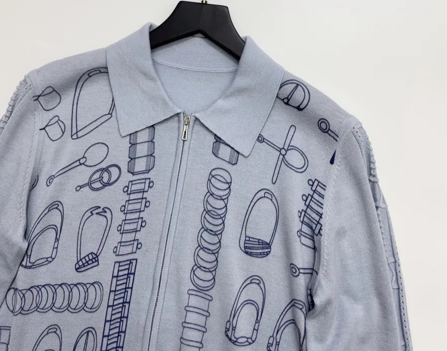 Light Blue Line-Embroidered Collared Cardigan in Light Blue, product view 02