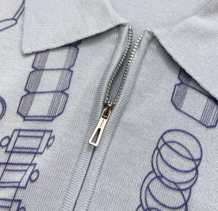 Light Blue Line-Embroidered Collared Cardigan in Light Blue, product view 04