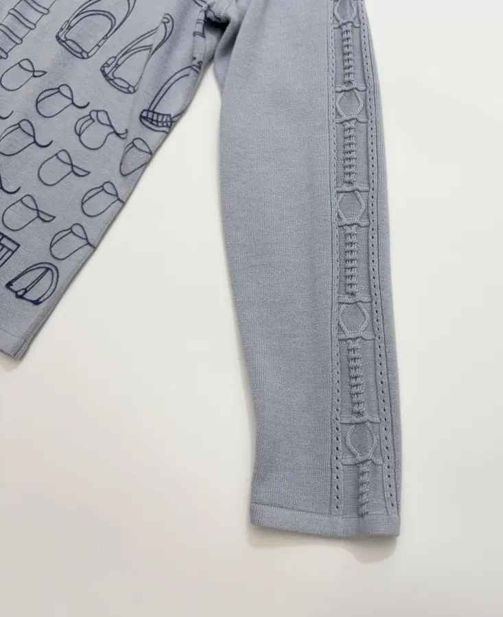 Light Blue Line-Embroidered Collared Cardigan in Light Blue, product view 06