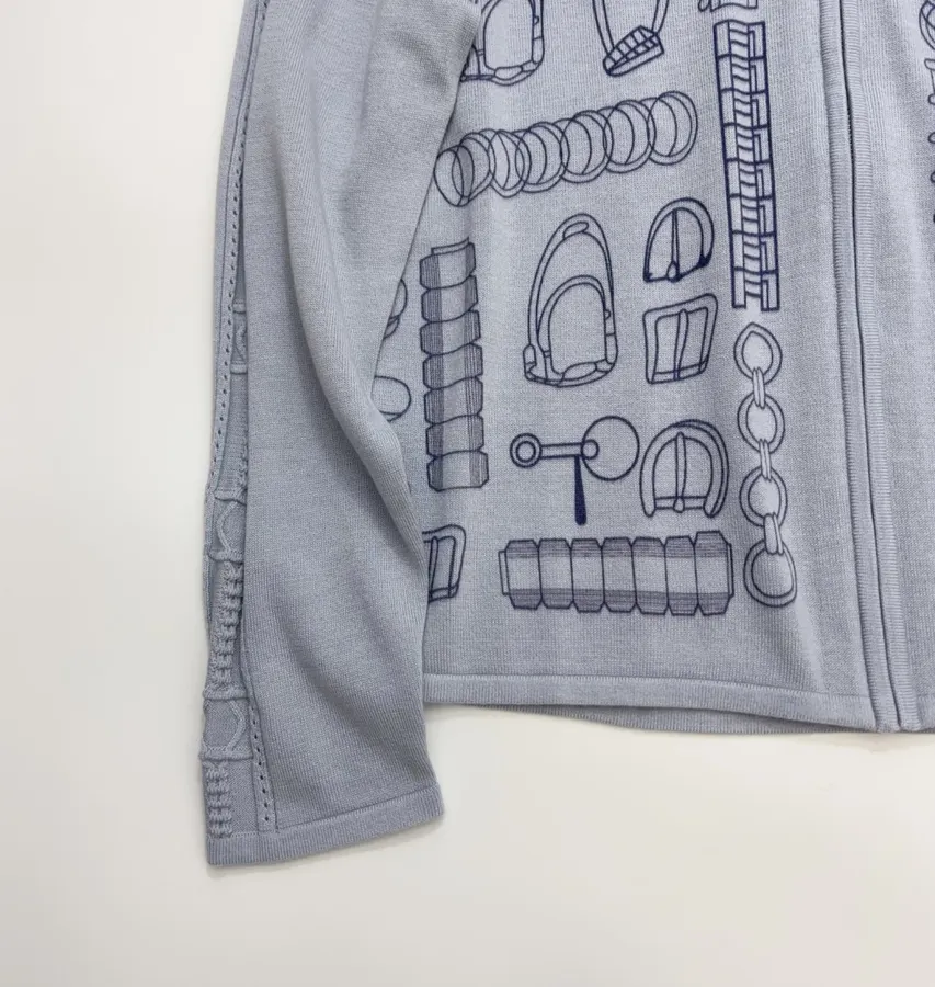Light Blue Line-Embroidered Collared Cardigan in Light Blue, product view 08