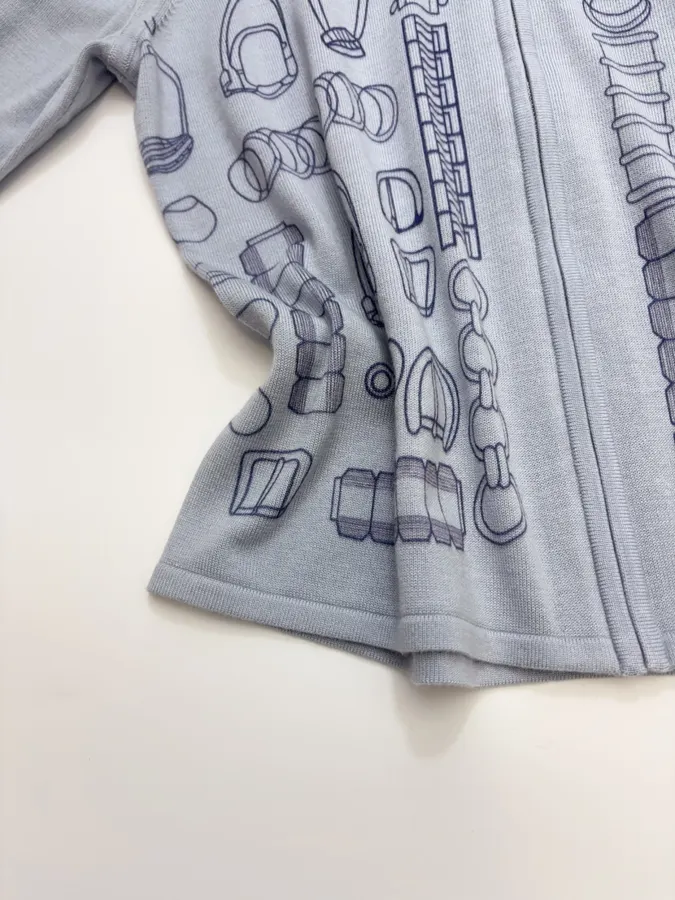 Light Blue Line-Embroidered Collared Cardigan in Light Blue, product view 09