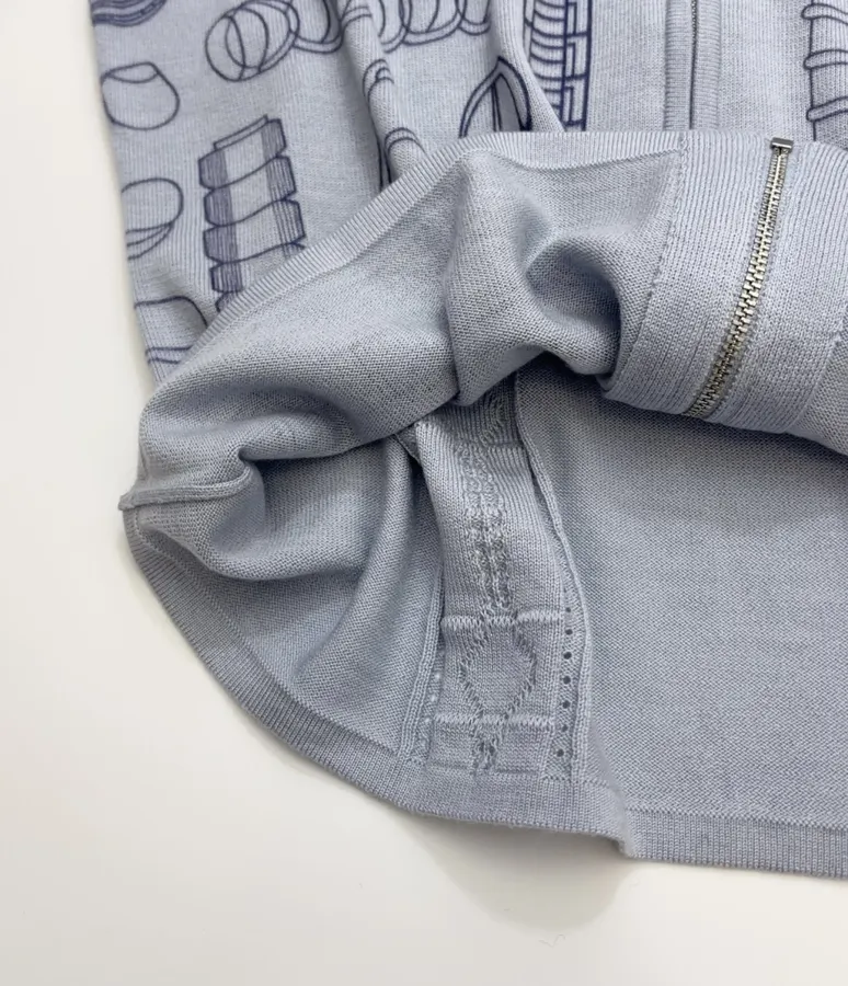 Light Blue Line-Embroidered Collared Cardigan in Light Blue, product view 11