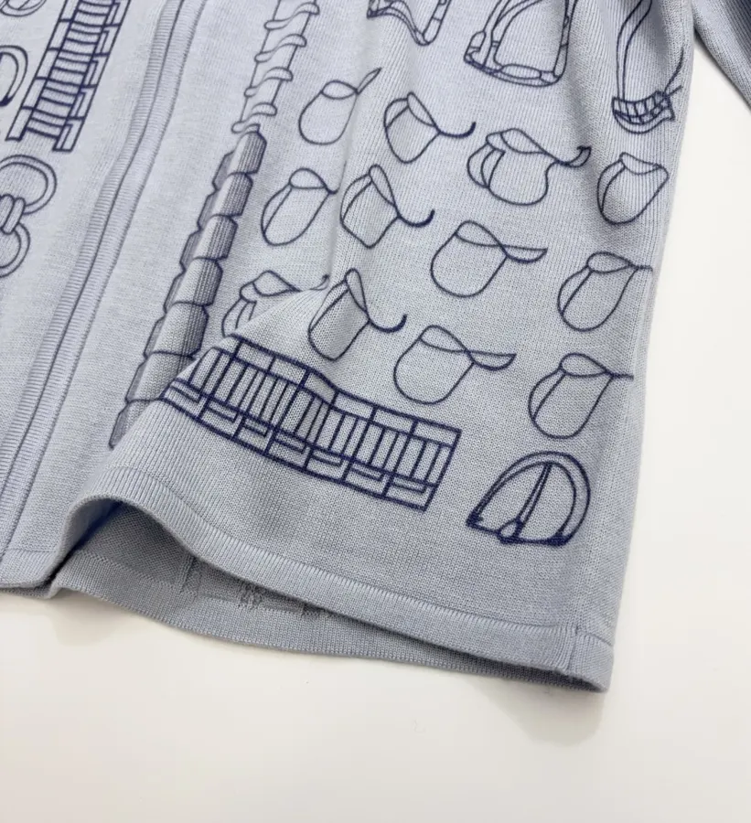 Light Blue Line-Embroidered Collared Cardigan in Light Blue, product view 12