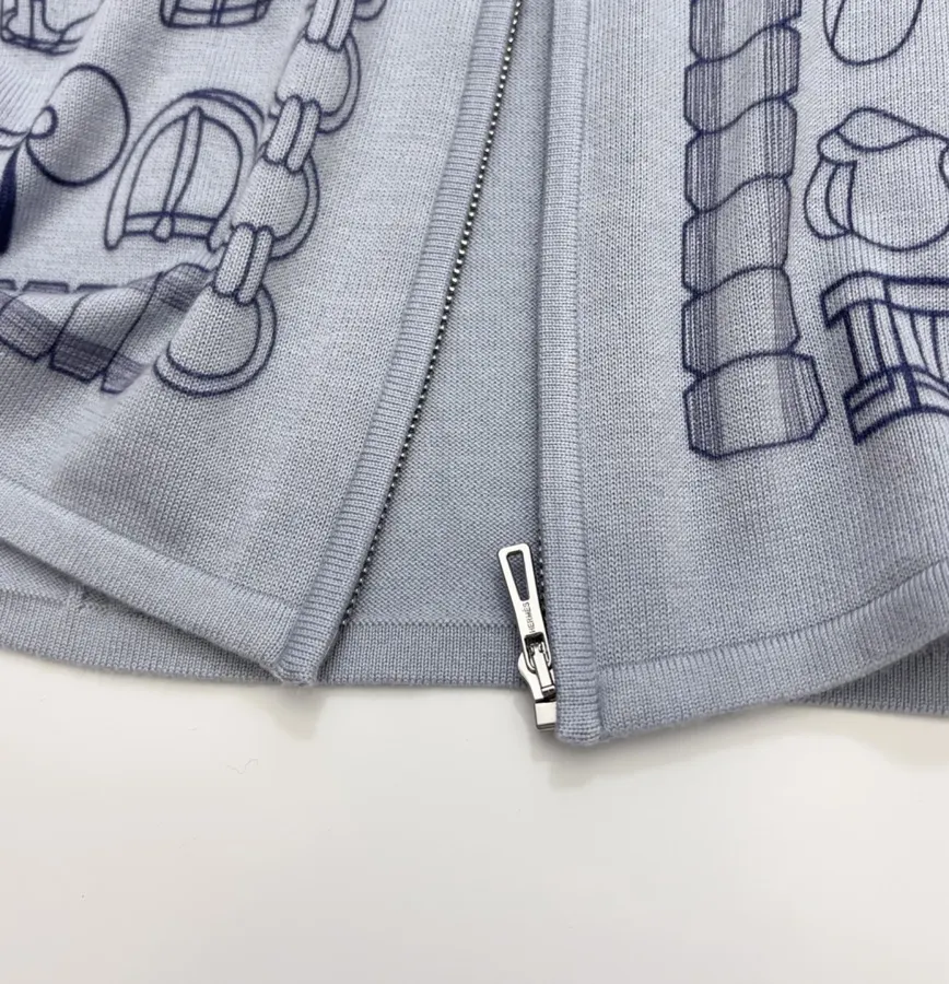 Light Blue Line-Embroidered Collared Cardigan in Light Blue, product view 13