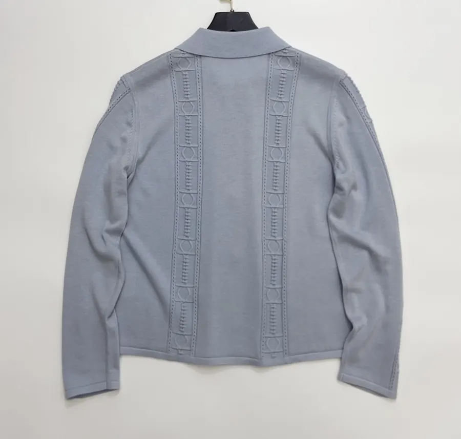Light Blue Line-Embroidered Collared Cardigan in Light Blue, product view 15