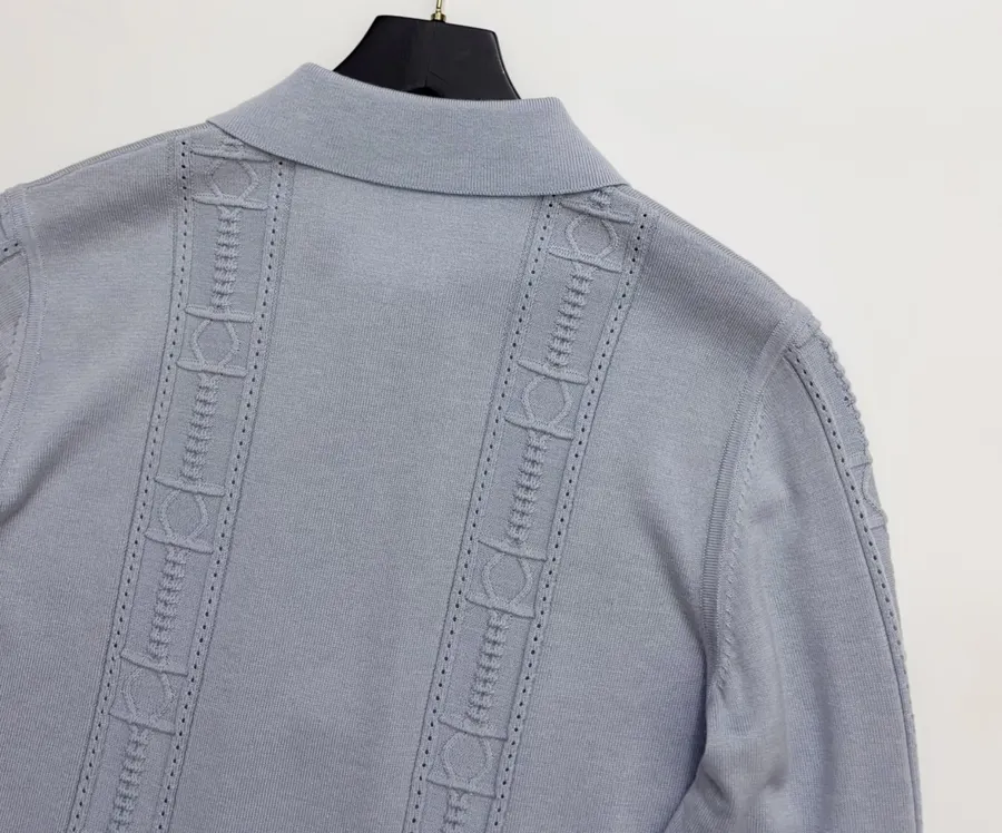 Light Blue Line-Embroidered Collared Cardigan in Light Blue, product view 16