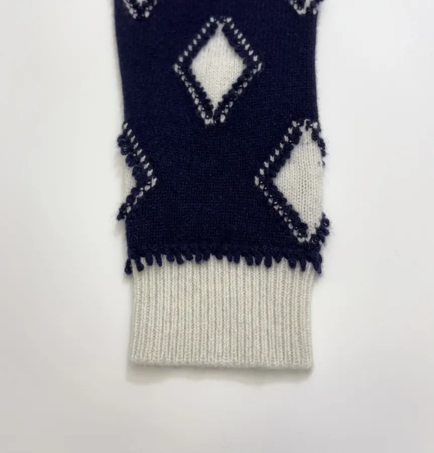 Plaid V-Neck Loose Knitted Sweater Jacket in Navy, product view 07
