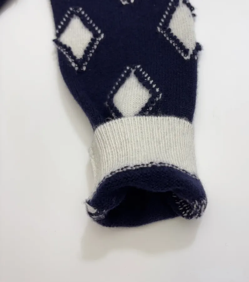 Plaid V-Neck Loose Knitted Sweater Jacket in Navy, product view 08