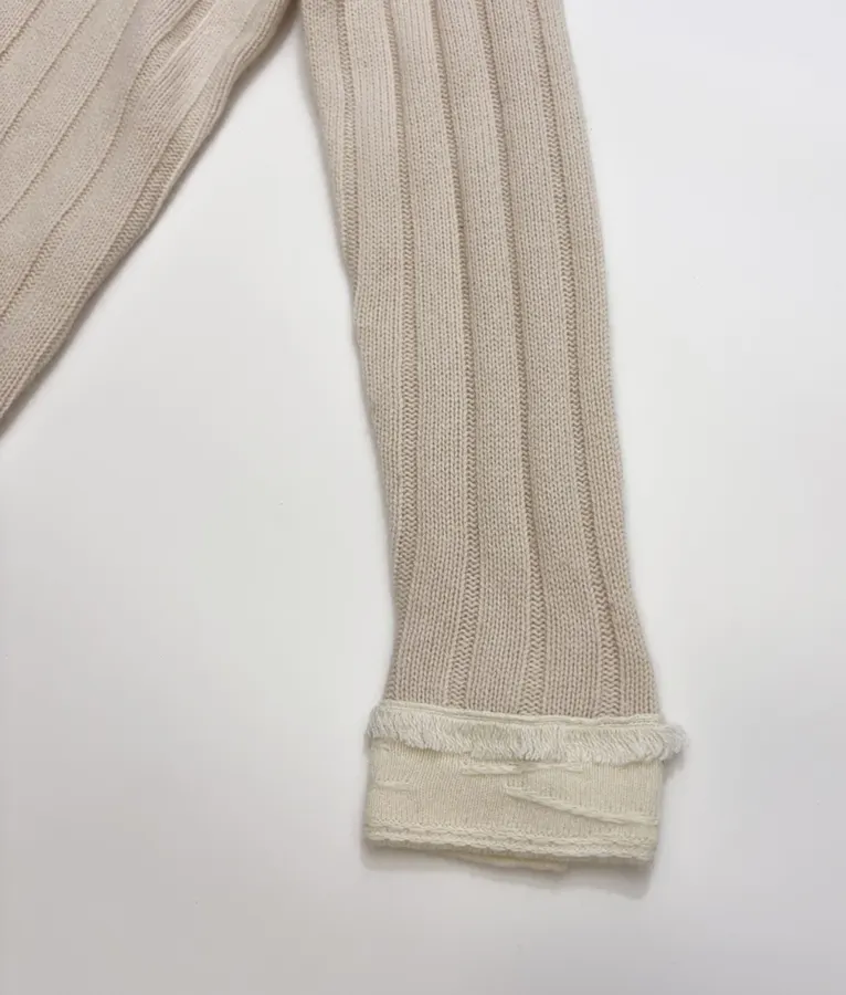 Turn-Down Collar Color-Block Knitted Cardigan in Oatmeal, product view 05
