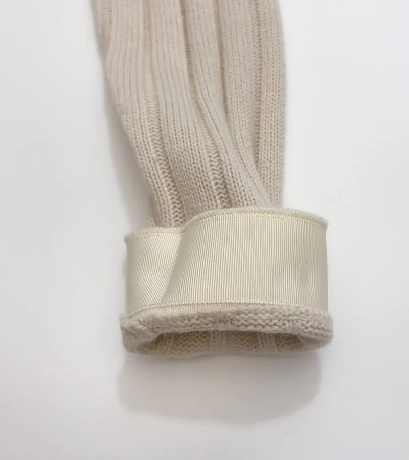 Turn-Down Collar Color-Block Knitted Cardigan in Oatmeal, product view 06