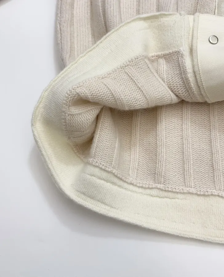 Turn-Down Collar Color-Block Knitted Cardigan in Oatmeal, product view 10