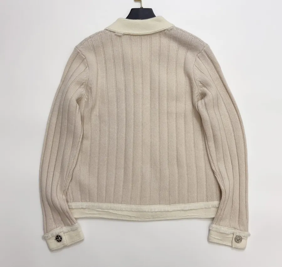 Turn-Down Collar Color-Block Knitted Cardigan in Oatmeal, product view 14