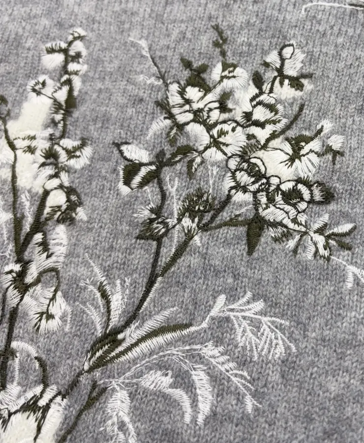 Embroidered Long-Sleeve Pullover Knit Shirt in Gray, product view 04