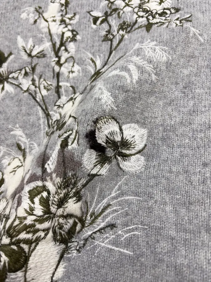 Embroidered Long-Sleeve Pullover Knit Shirt in Gray, product view 05