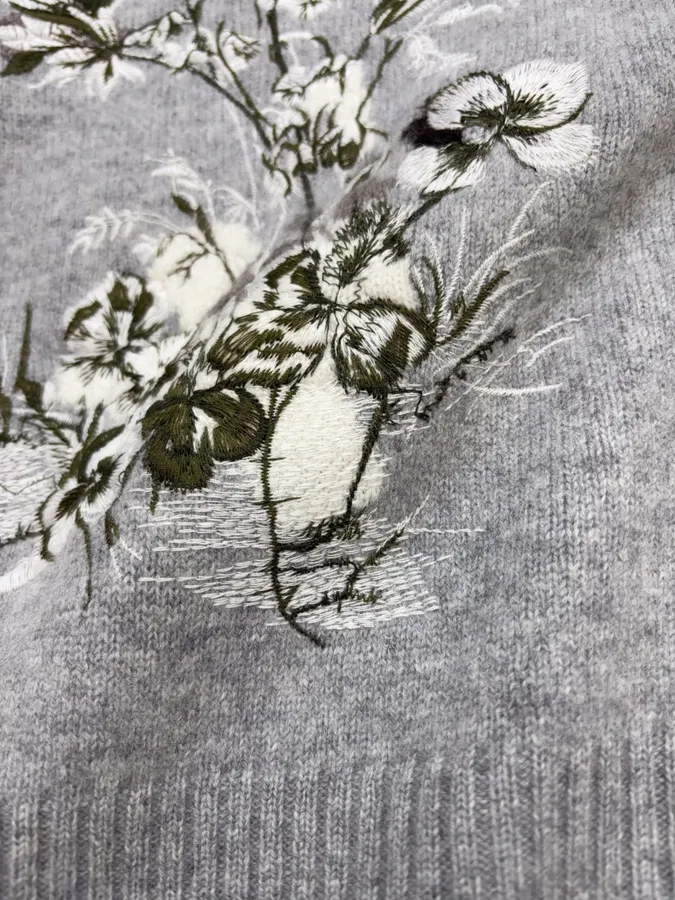 Embroidered Long-Sleeve Pullover Knit Shirt in Gray, product view 06