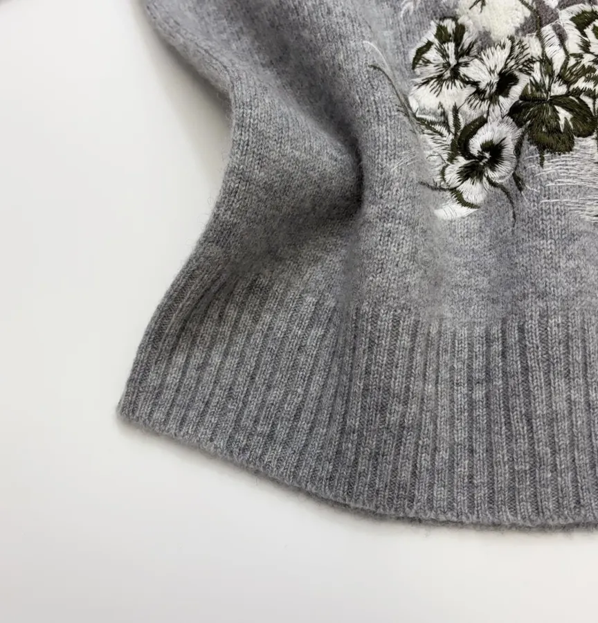 Embroidered Long-Sleeve Pullover Knit Shirt in Gray, product view 12