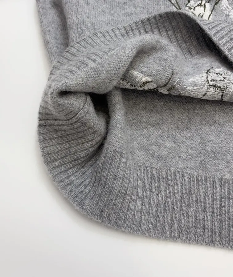 Embroidered Long-Sleeve Pullover Knit Shirt in Gray, product view 13
