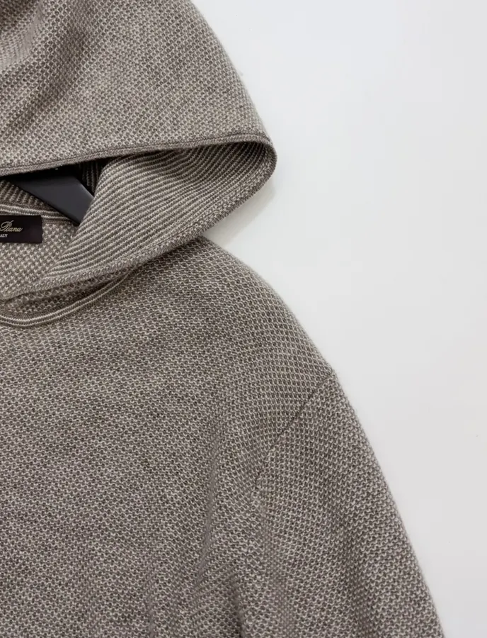 Taupe Hooded Zip-Up Knit Cardigan in Gray, product view 03