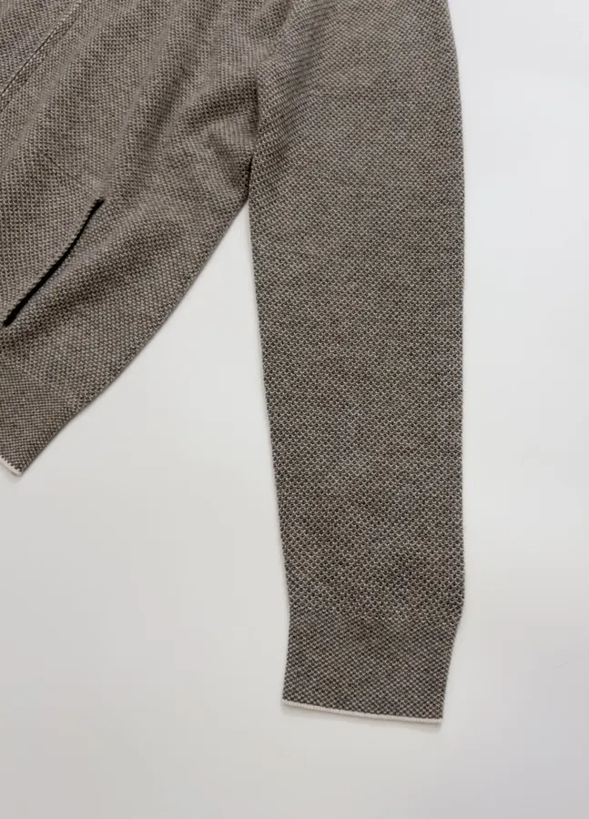 Taupe Hooded Zip-Up Knit Cardigan in Gray, product view 05