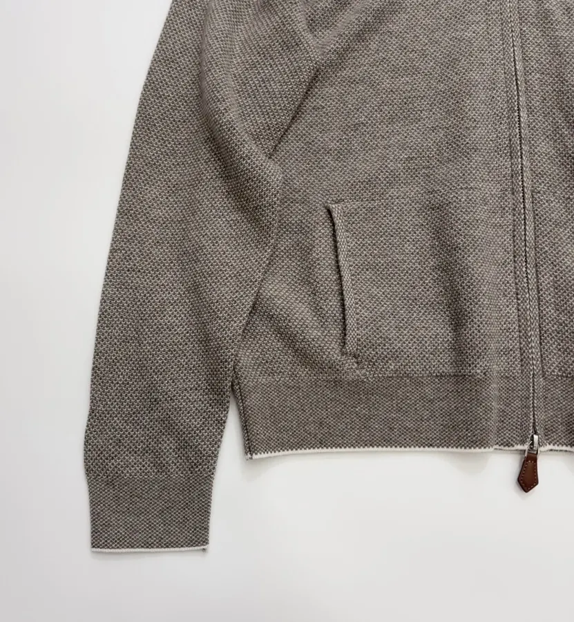 Taupe Hooded Zip-Up Knit Cardigan in Gray, product view 08