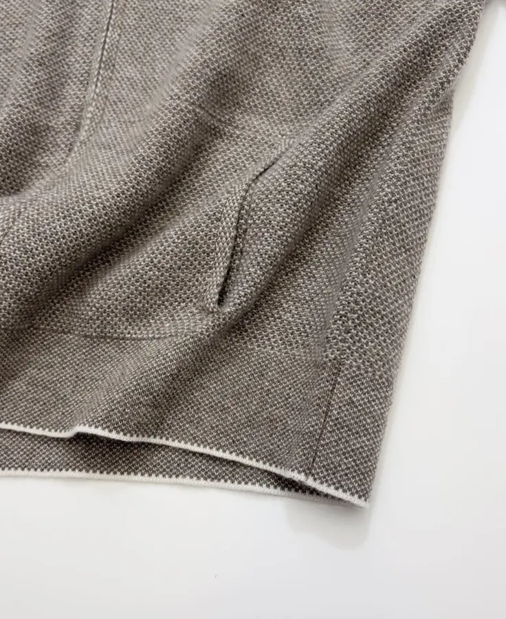 Taupe Hooded Zip-Up Knit Cardigan in Gray, product view 10