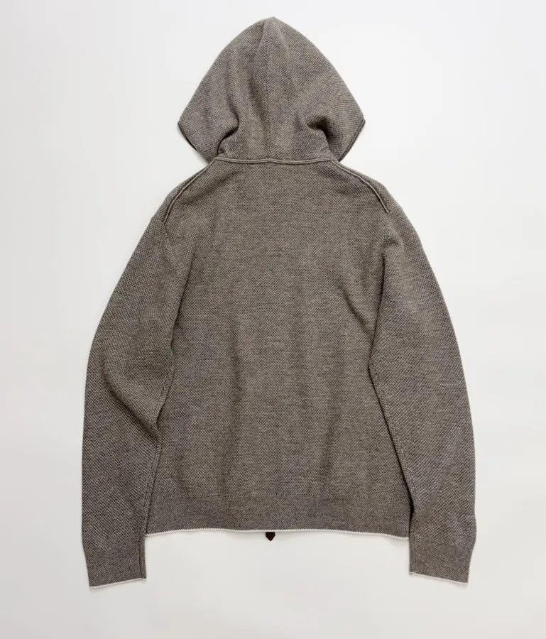 Taupe Hooded Zip-Up Knit Cardigan in Gray, product view 13