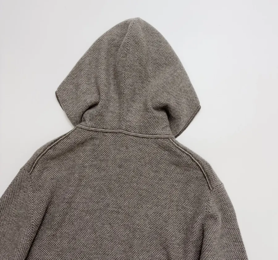 Taupe Hooded Zip-Up Knit Cardigan in Gray, product view 14
