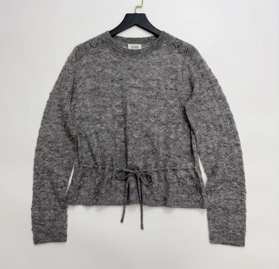 French Casual Hollow-Out Lace Knitted Thin Sweater in Charcoal, product view 01