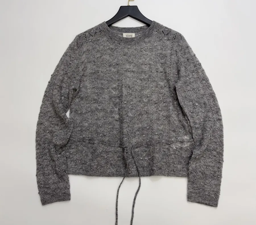 French Casual Hollow-Out Lace Knitted Thin Sweater in Charcoal, product view 02