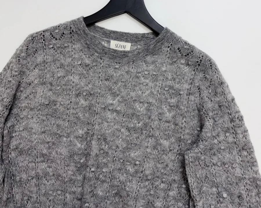 French Casual Hollow-Out Lace Knitted Thin Sweater in Charcoal, product view 03