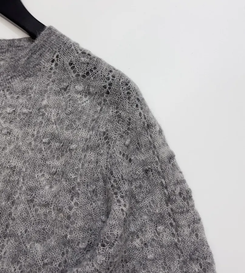 French Casual Hollow-Out Lace Knitted Thin Sweater in Charcoal, product view 04