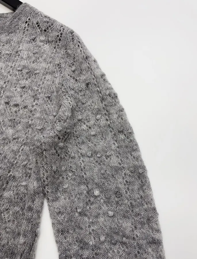French Casual Hollow-Out Lace Knitted Thin Sweater in Charcoal, product view 05