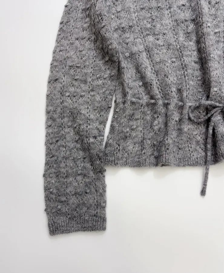 French Casual Hollow-Out Lace Knitted Thin Sweater in Charcoal, product view 09