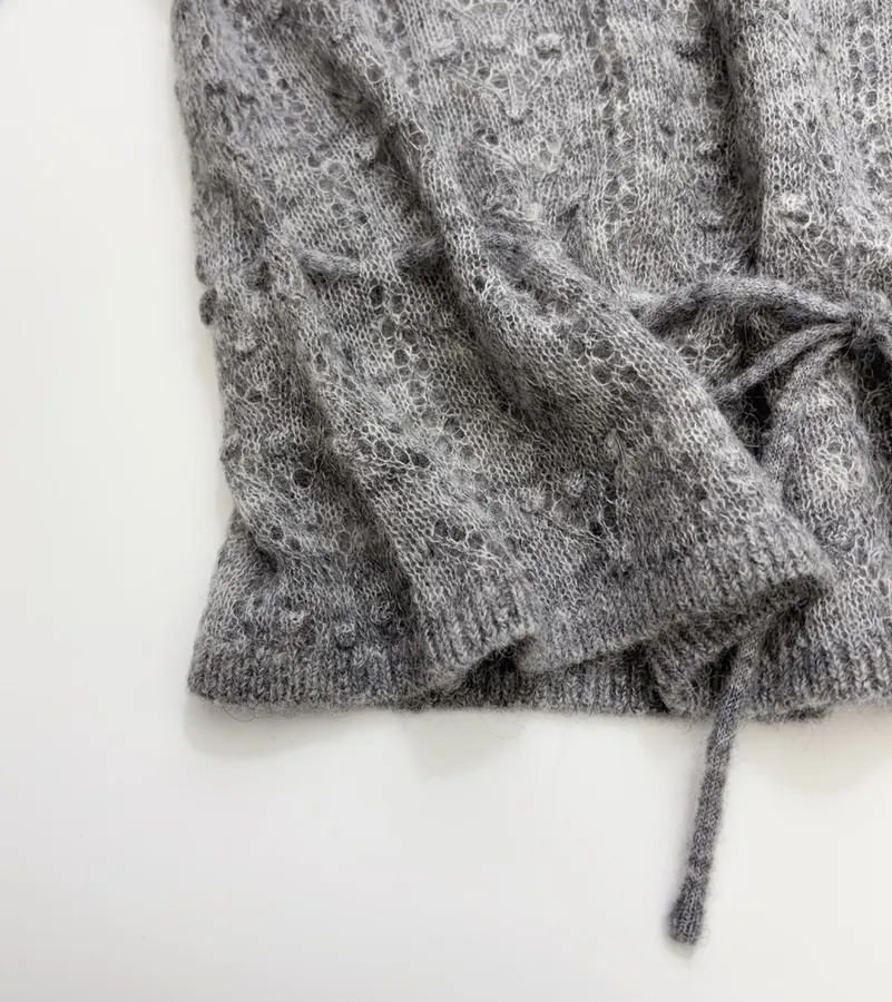 French Casual Hollow-Out Lace Knitted Thin Sweater in Charcoal, product view 10