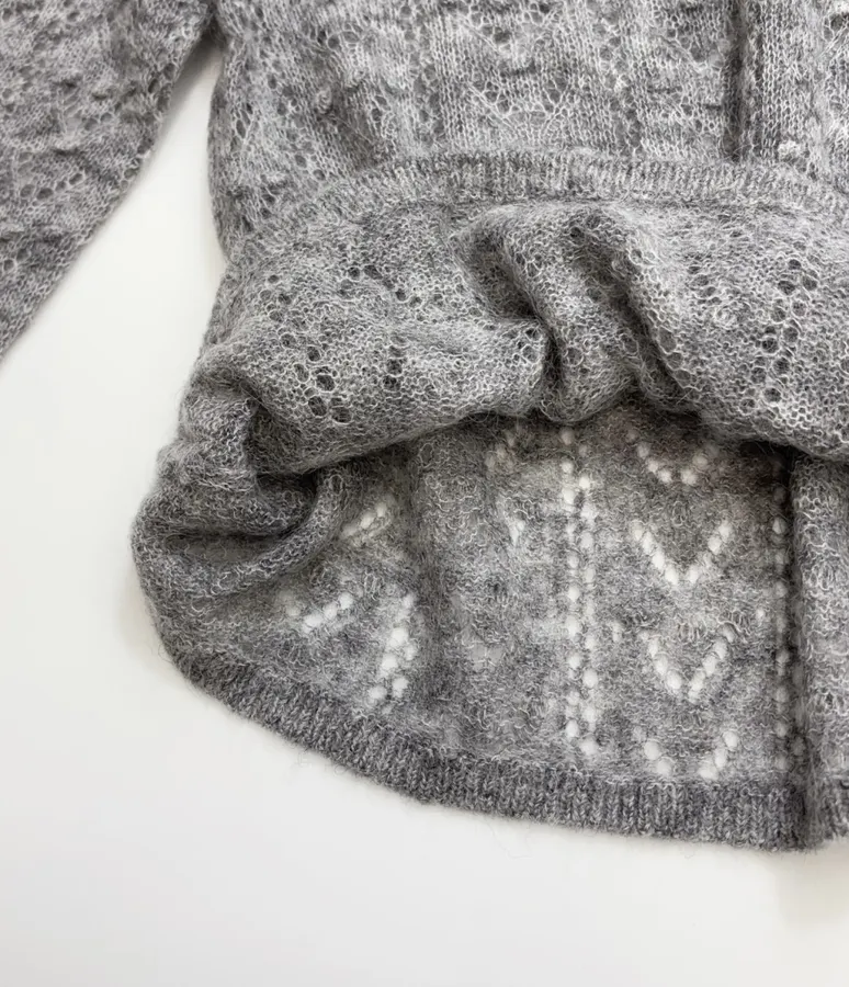 French Casual Hollow-Out Lace Knitted Thin Sweater in Charcoal, product view 12