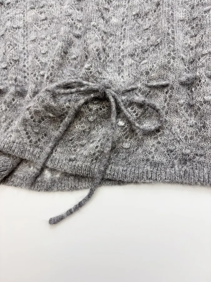 French Casual Hollow-Out Lace Knitted Thin Sweater in Charcoal, product view 14